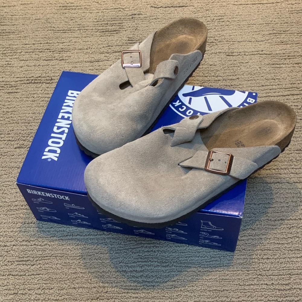 Birkenstock Boston Taupe Suede slip-ons
